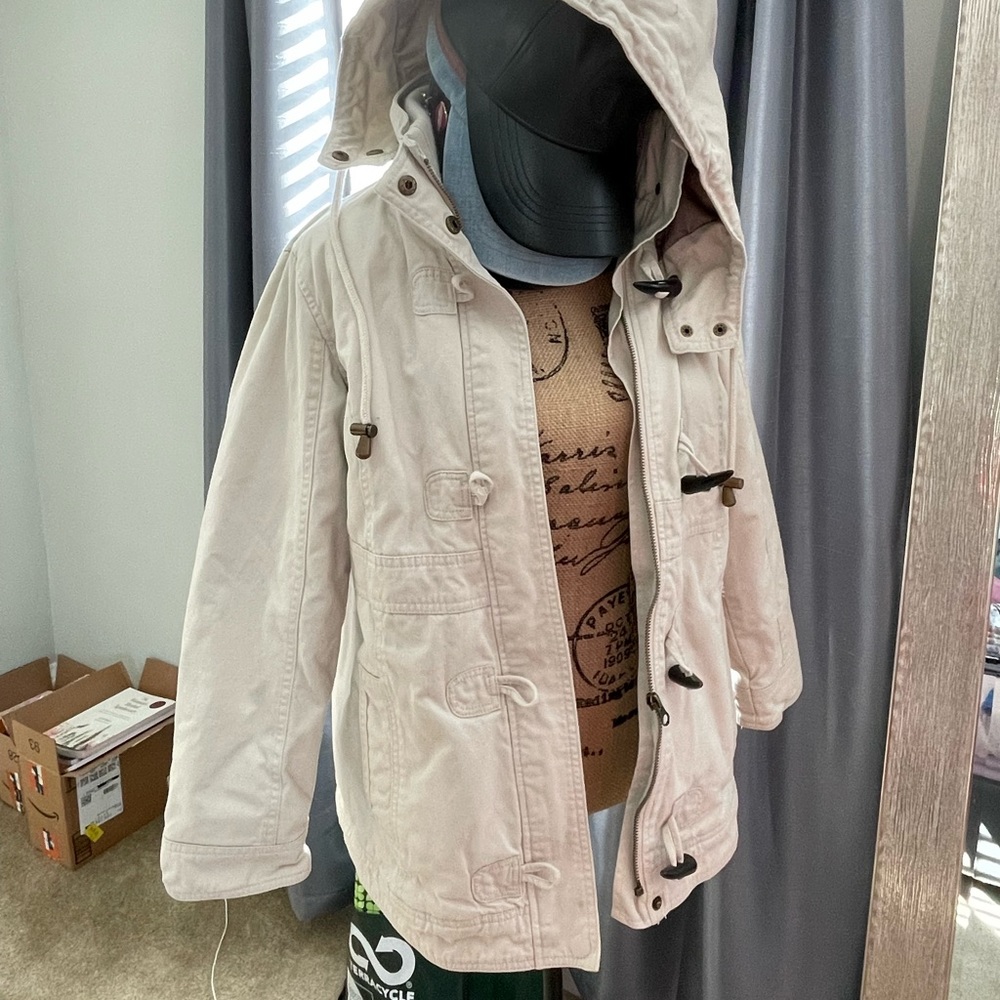 Motherhood Maternity Cream Hooded Toggle Coat